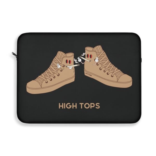 This high tops laptop sleeve features two high tops smoking joints with 'High Tops' written below in same color tan