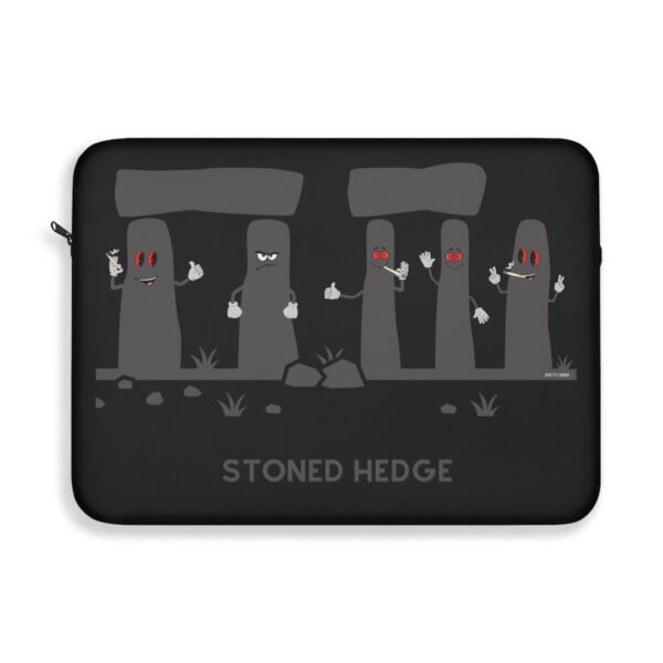 This stoned hedge laptop sleeve features the grey rocks smoking joints.