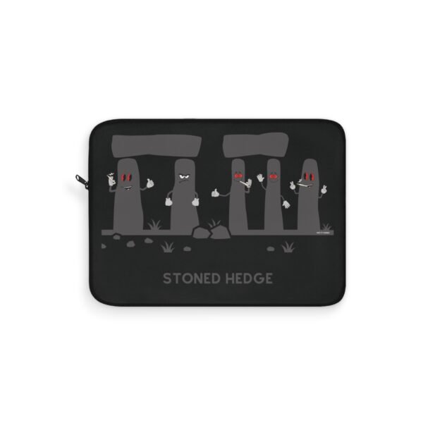 This stoned hedge laptop sleeve features the grey rocks smoking joints.