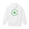 This plant lover weed leaf hoodie features a bold weed leaf design with 'Plant Lover' written around it, all in a green color same as the weed leaf itself.