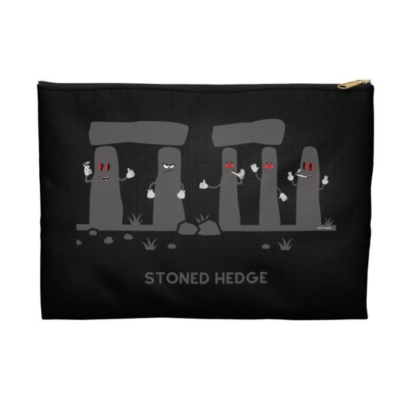 This stoned hedge pouch features the grey rocks smoking joints.
