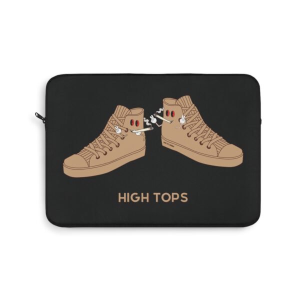 This high tops laptop sleeve features two high tops smoking joints with 'High Tops' written below in same color tan
