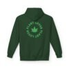 This plant lover weed leaf hoodie features a bold weed leaf design with 'Plant Lover' written around it, all in a green color same as the weed leaf itself.