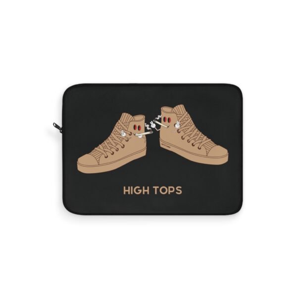This high tops laptop sleeve features two high tops smoking joints with 'High Tops' written below in same color tan