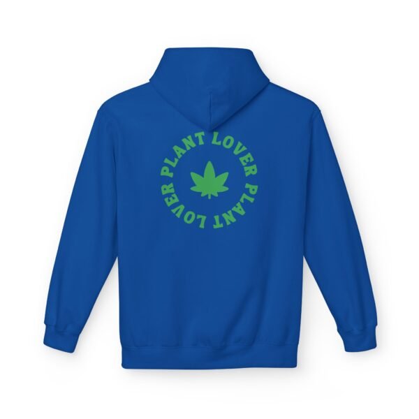 This plant lover weed leaf hoodie features a bold weed leaf design with 'Plant Lover' written around it, all in a green color same as the weed leaf itself.
