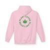 This plant lover weed leaf hoodie features a bold weed leaf design with 'Plant Lover' written around it, all in a green color same as the weed leaf itself.