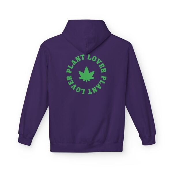 This plant lover weed leaf hoodie features a bold weed leaf design with 'Plant Lover' written around it, all in a green color same as the weed leaf itself.