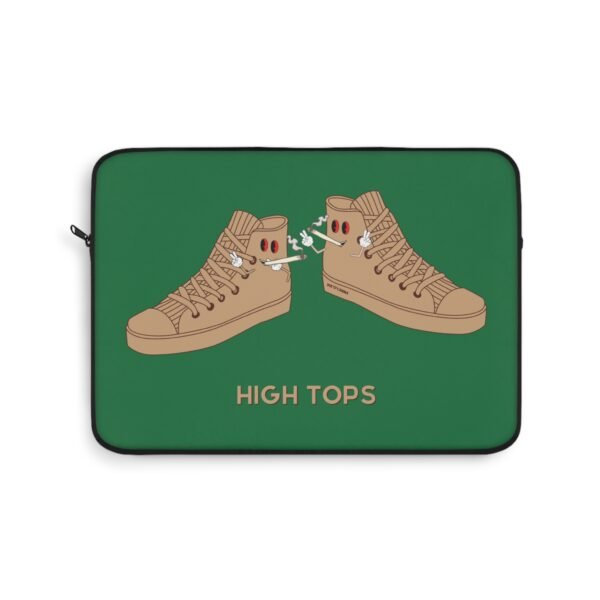 This high tops laptop sleeve features two high tops smoking joints with 'High Tops' written below in same color tan