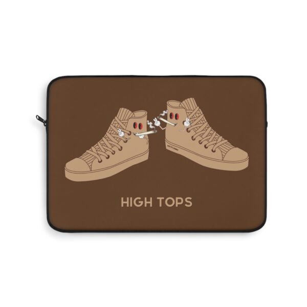 This high tops laptop sleeve features two high tops smoking joints with 'High Tops' written below in same color tan