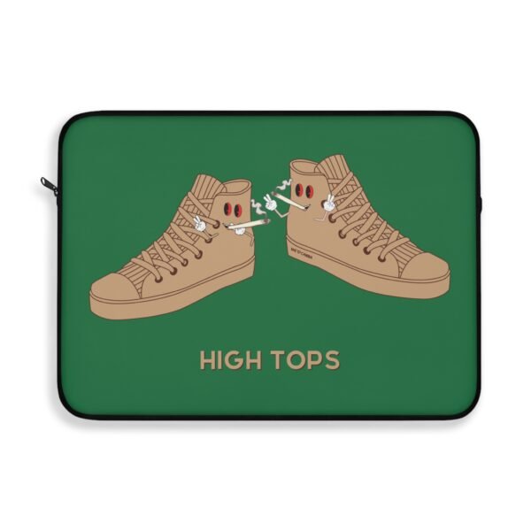 This high tops laptop sleeve features two high tops smoking joints with 'High Tops' written below in same color tan