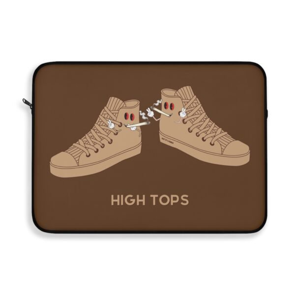 This high tops laptop sleeve features two high tops smoking joints with 'High Tops' written below in same color tan