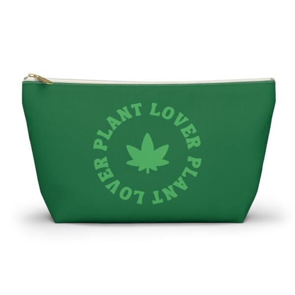 Front - 2025-11-25T220831.583 This plant lover weed leaf pouch t-bottom features a bold weed leaf design with 'Plant Lover' written around it, all in a green color same as the weed leaf itself. Weed Leaf pouch t-bottom is black