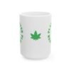 This ceramic weed leaf mug features a bold weed leaf design with 'Plant Lover' written around it, all in a green color same as the weed leaf itself.