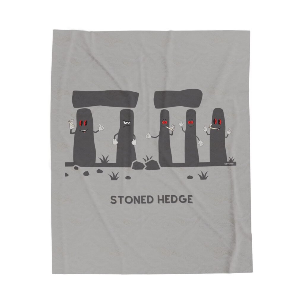 This soft stoned hedge blanket features the grey rocks smoking joints.