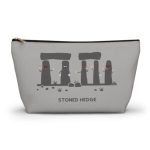 Front (83) This stoned hedge pouch t-bottom features the grey rocks smoking joints.