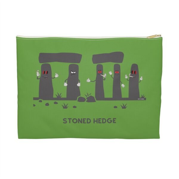 This stoned hedge pouch features the grey rocks smoking joints.