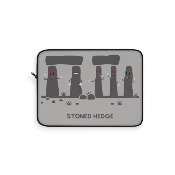 This stoned hedge laptop sleeve features the grey rocks smoking joints.