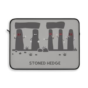 This stoned hedge laptop sleeve features the grey rocks smoking joints.
