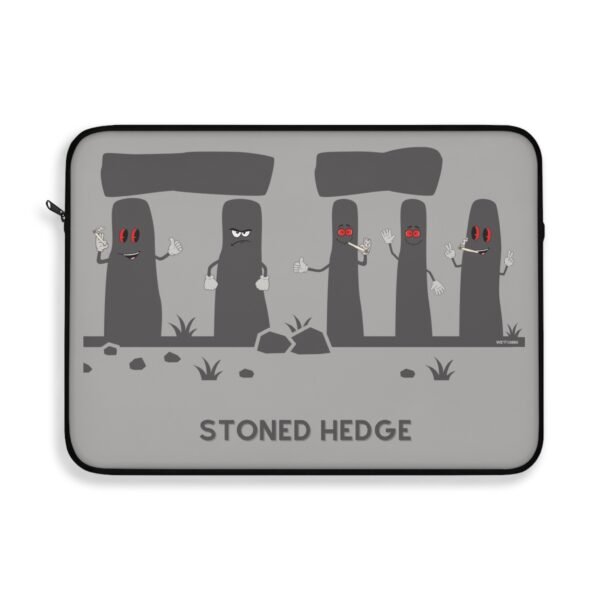This stoned hedge laptop sleeve features the grey rocks smoking joints.