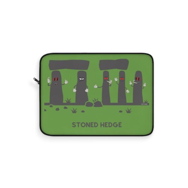 This stoned hedge laptop sleeve features the grey rocks smoking joints.
