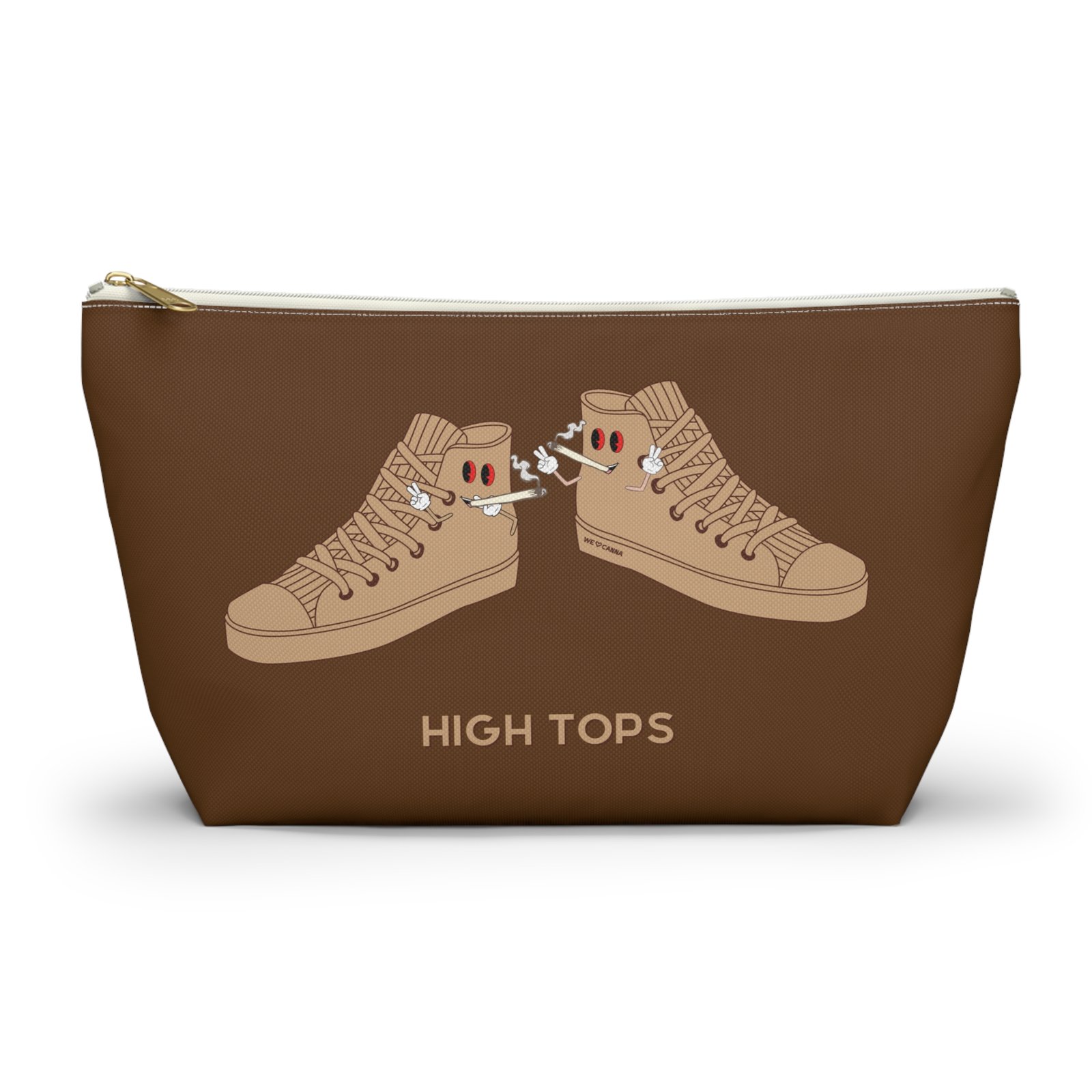 This high tops Accessory Pouch T-Bottom features two tan high tops smoking joints with 'High Tops' written below in same color tan