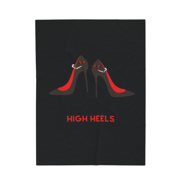 This high heels blanket features two grey high heels smoking joints with 'High Heels written below in red.