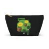 This Lemon Kush accessory pouch t-bag features two weed leaves two lemons standing on boxes squirting lemon juice on weed plants like they are peeing on them. "Lemon Kush is written above the lemons with a green background.