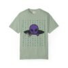 11235052213354983599_2048.jpeg Purple Alien Portal T-shirt features a purple alien popping out of a black hole smoking a blunt. weed pattern behind alien