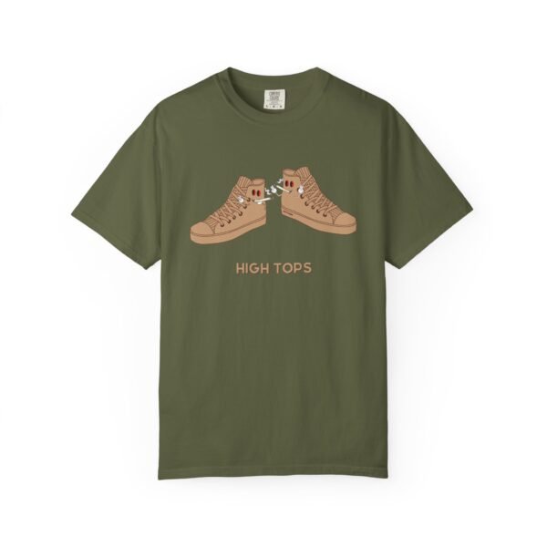 This high tops t-shirt features two tan high tops smoking joints with 'High Tops' written below in same color tan