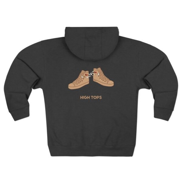 This high tops zip up features tan high tops smoking joints with high tops written under it in tan