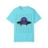 12296748082981958191_2048.jpeg Purple Alien Portal T-shirt features a purple alien popping out of a black hole smoking a blunt. weed pattern behind alien