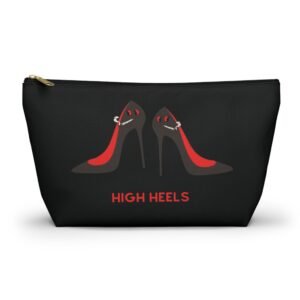 This high heels Accessory Pouch T-Bag features two grey high heels smoking joints with 'High Heels' written below in red.