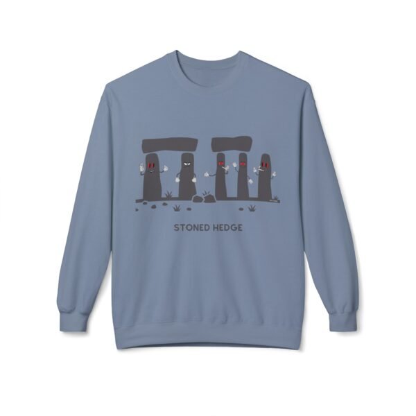 This stoned hedge sweatshirt features the grey rocks smoking joints