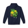 This Lemon Kush hoodie features two weed leaves two lemons standing on boxes squirting lemon juice on weed plants like they are peeing on them. "Lemon Kush is written above the lemons with a green background.