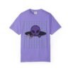 12931196008697890966_2048.jpeg Purple Alien Portal T-shirt features a purple alien popping out of a black hole smoking a blunt. weed pattern behind alien