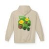This Lemon Kush hoodie features two weed leaves two lemons standing on boxes squirting lemon juice on weed plants like they are peeing on them. "Lemon Kush is written above the lemons with a green background.