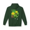 This Lemon Kush hoodie features two weed leaves two lemons standing on boxes squirting lemon juice on weed plants like they are peeing on them. "Lemon Kush is written above the lemons with a green background.