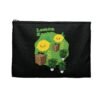 This Lemon Kush accessory pouch features two weed leaves two lemons standing on boxes squirting lemon juice on weed plants like they are peeing on them. "Lemon Kush is written above the lemons with a green background.