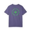 This plant lover weed leaf t-shirt features a bold weed leaf design with 'Plant Lover' written around it, all in a green color same as the weed leaf itself.