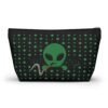 Green Alien Portal T-Bottom Bag features a green alien popping out of a black hole smoking a blunt. weed pattern behind alien