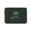 green Alien Portal laptop sleeve features a green alien popping out of a black hole smoking a blunt. weed pattern behind alien