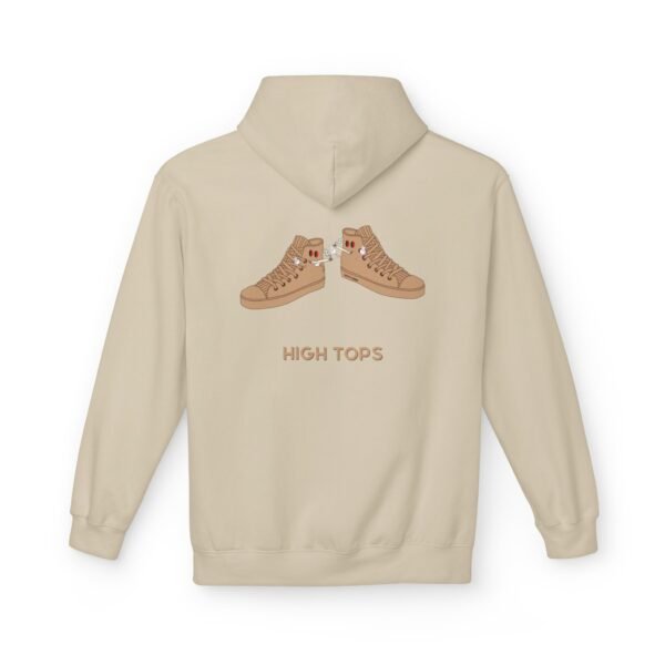 This high tops hoodie features tan high top shoes smoking joints with high tops written under it.
