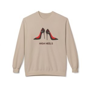 This high heels sweatshirt features two grey high heels smoking joints with 'High Heels' written below in same color grey black as the shoes