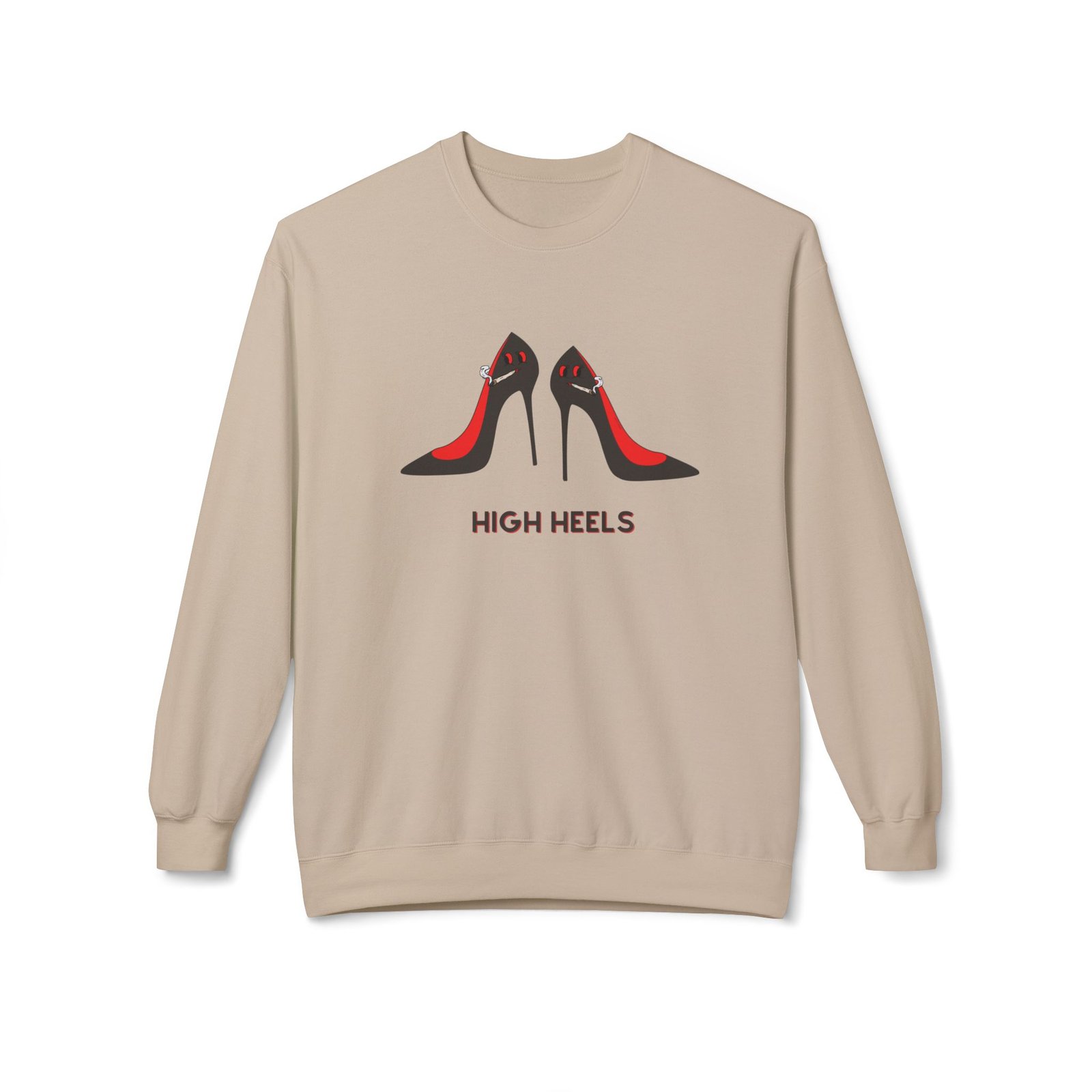 This high heels sweatshirt features two grey high heels smoking joints with 'High Heels' written below in same color grey black as the shoes
