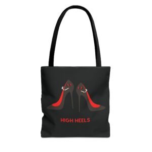 This high heels Tote Bag features two grey high heels smoking joints with 'High Heels' written below in red.