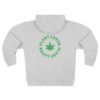 This plant lover zip up features a weed leaf with the words plant lover written around it.