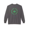 This plant lover weed leaf sweatshirt features a bold weed leaf design with 'Plant Lover' written around it, all in a green color same as the weed leaf itself.