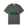 1971368719019960011_2048.jpeg Green Alien Portal T-Shirt features a green alien popping out of a black hole smoking a blunt. weed pattern behind alien