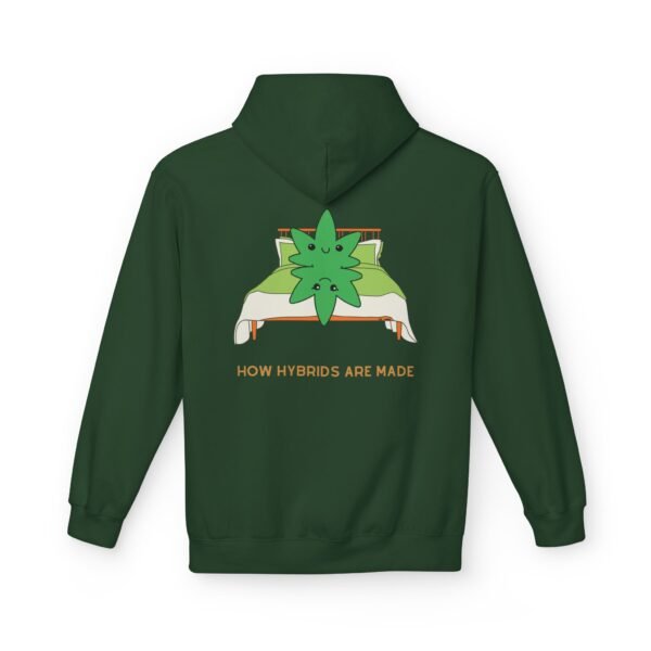 This how hybrids are made hoodie features two weed leaves laying in bed on top of each other with "How Hybrids Are Made" written below