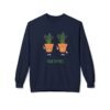 This high thymes sweatshirt features two thyme plants smoking joints with 'High Thymes' written below in green